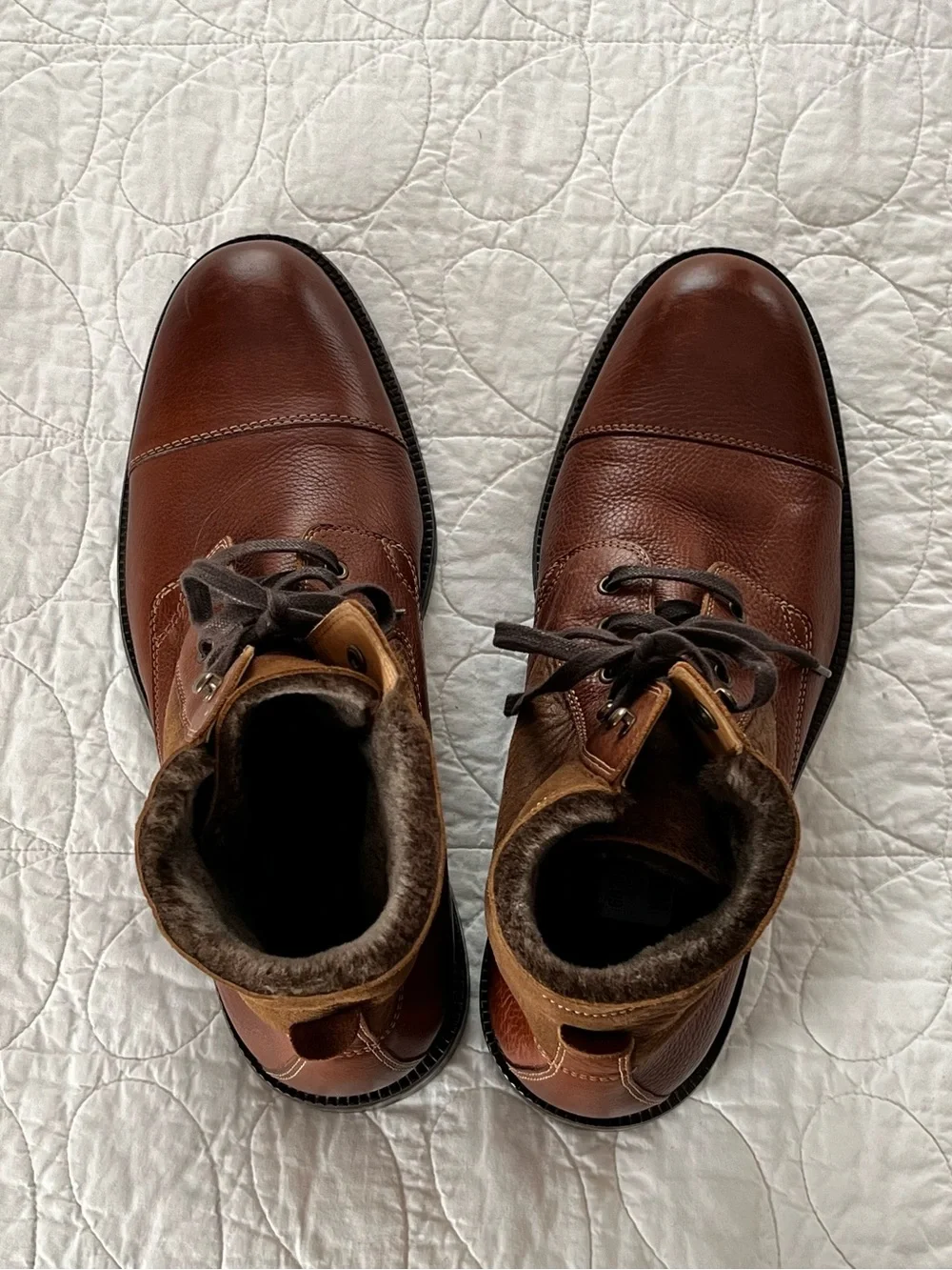 Johnston & Murphy Brown Leather & Shearling Lace-Up Boots Luxury Dressy Winter
